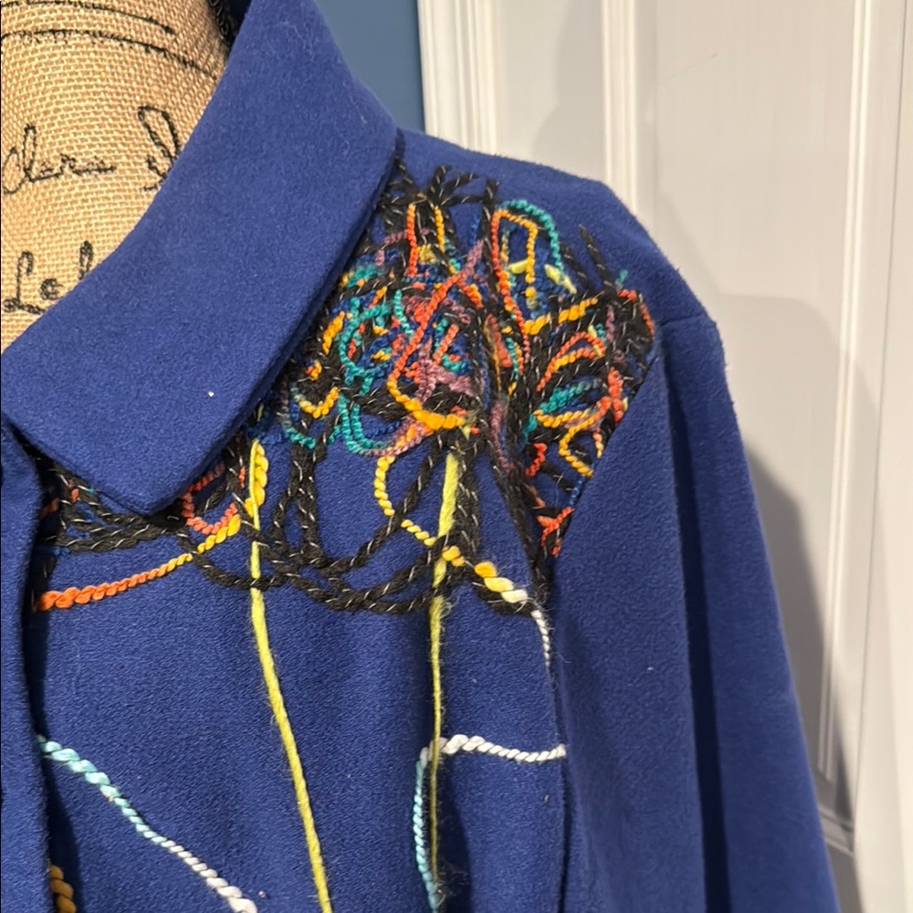 Blue Button-Up Jacket with Colorful Embroidery - Picture 4 of 6